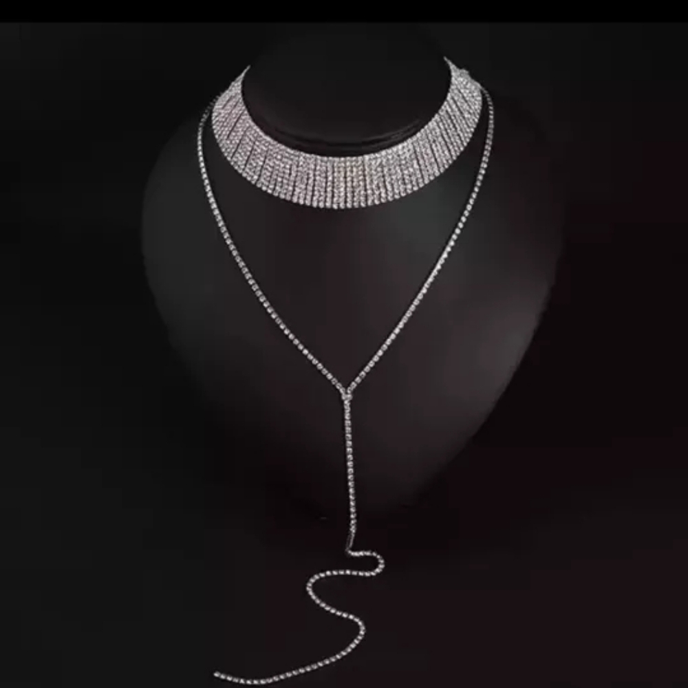 Rhinestone Choker Chain Drop Necklace